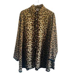 Vintage Hosanny Women's Leopard Print Button-Up Long Sleeve Top